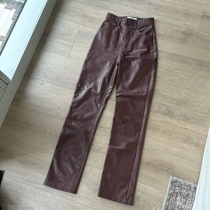 Abercrombie brown leather 90s straight ultra high rise pants